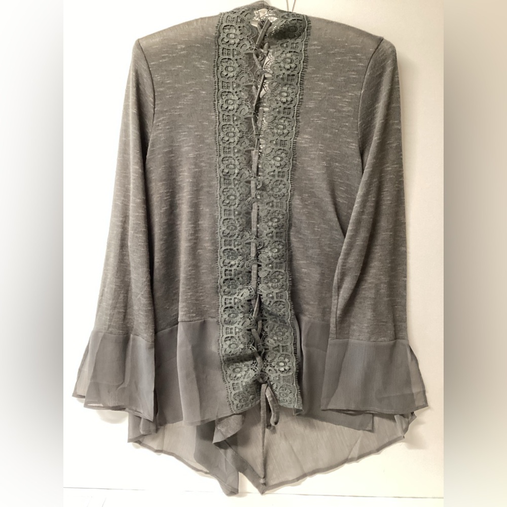 August Silk Gray Lace Trim Top